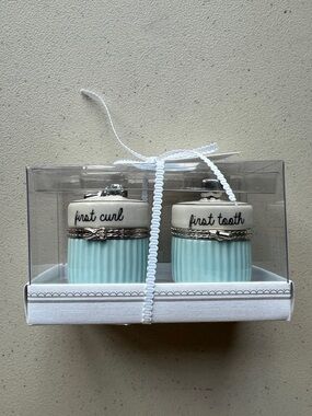 First Curl & First Tooth Ceramic Keepsake Set - Blue